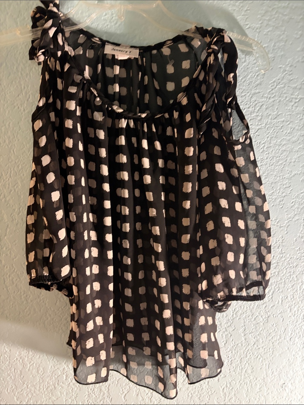 January 7 Black and White Cold-Shoulder Tunic Blouse